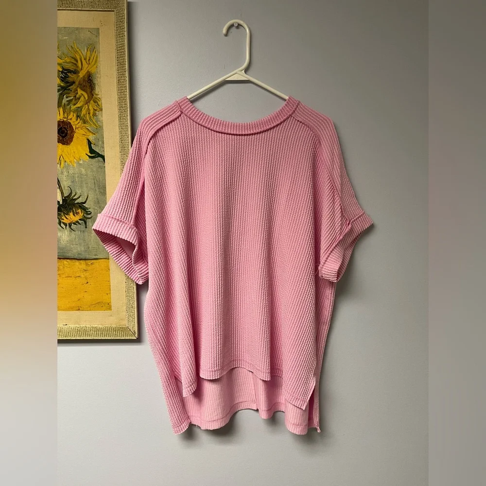 Zenana Pink ribbed Knit Women's Tunic tee - Picture 1 of 2
